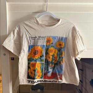 Cream Crop Tee with Sunflower Print